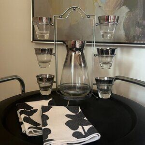 Vtg Queen's Lusterware 8 pc. Cocktail Set w/Stand Dorthy Thorpe Style MCM Cool